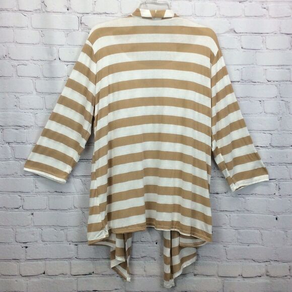 Drama Gold Layered Top Women's Size 3X Tan & White Stripe Waterfall Lightweight - Picture 3 of 8